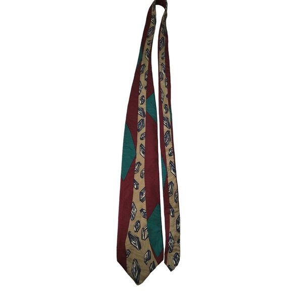 Phil Roberts New York Handmade Silk Tie Green Mauve Gold Black White Art Deco Sw - Picture 4 of 8